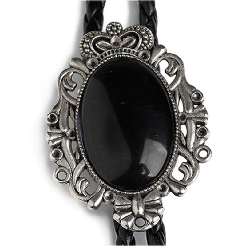 Men Western Vintage Cowboy Black Stone Agate Bolo Ties Rodeo Dance Bootlace Tie Necktie