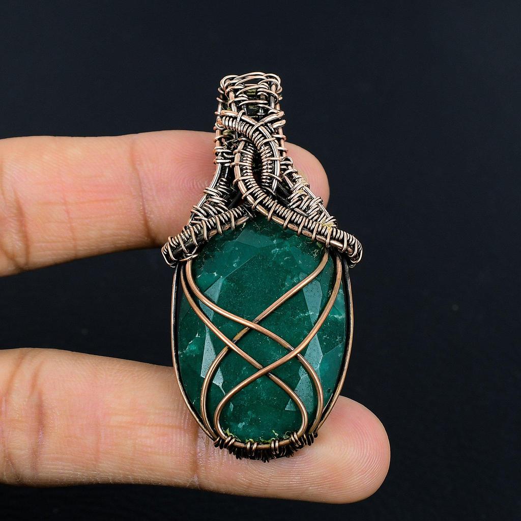 Изумрудная подвеска, Подвеска из медной проволоки 999 пробы, Ювелирные изделия с драгоценными камнями, Подвеска ручной работы, Потрясающие украшения, Подарок для нее
