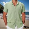 Летняя новая модная повседневная рубашка с воротником-стойкой и короткими рукавами, однотонная хлопковая льняная удобная свободная мужская рубашка