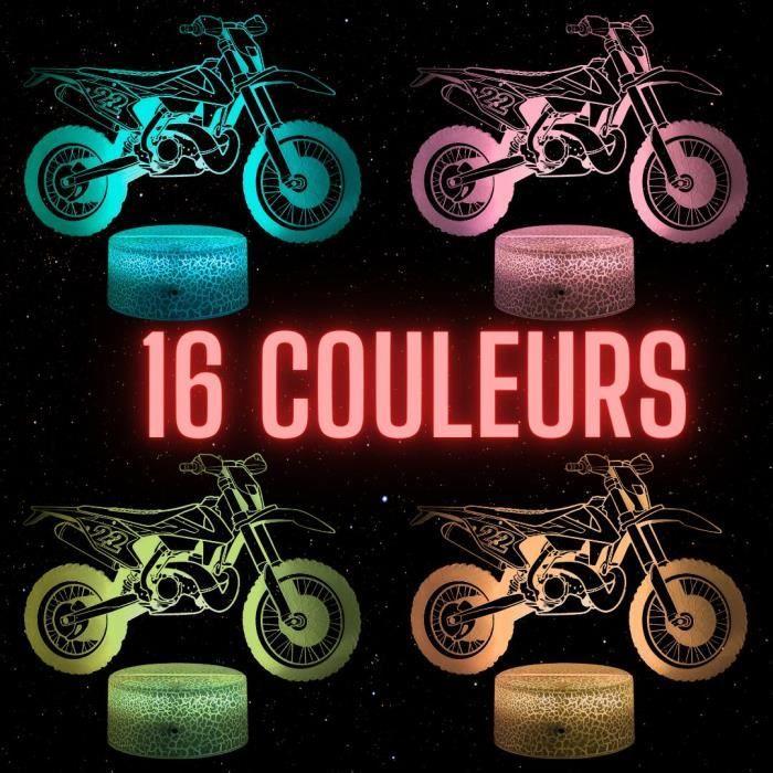 Lampe de Chevet 3D LED Moto Cross ,Veilleuse changement de Couleurs, Lampe Tactile Bureau et Chambre Ado Enfant, Eclairage