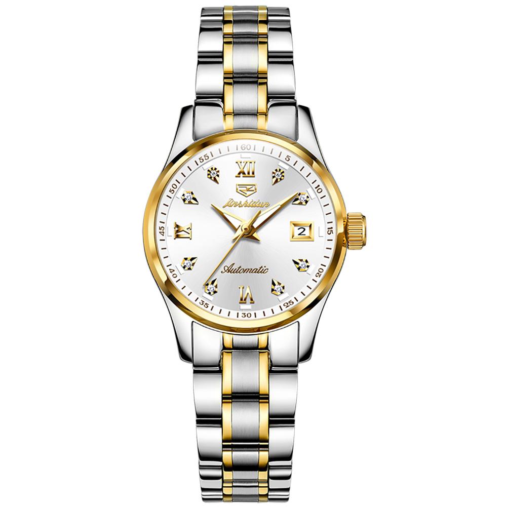 JINSHIDUN Brand Watch Heart Steel Automatic Mechanical Single Calendar Luminous Waterproof Women's Watch Women's Watch