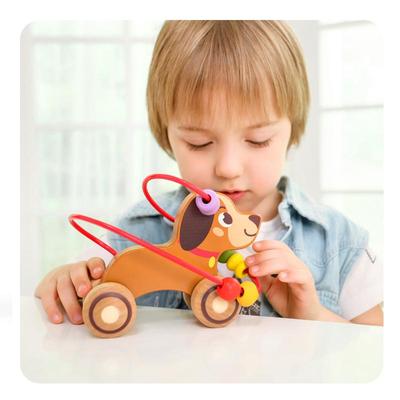 Iwood Деревянная головоломка Щенок/Деревянная стойка с бусинами/Деревянная игрушка-машинка с мультяшным животным/Подарок на День защиты детей/День рождения