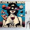 Vintage Shower Curtain, Galaxy Themed Retrospective Lose Your Mind Lettering Woman Vine Mars, Cloth Fabric Bathroom De