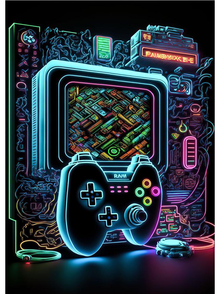 Неоновый красочный геймерский контроллер, крутой игровой настенный художественный холст, живопись, поп-арт, постеры и принты, декор для комнаты, подарок, Cuadros, без светодиода