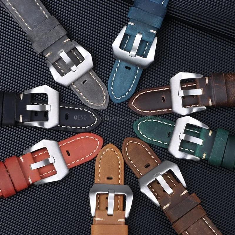 Watch Band Cowhide Crazy Horse Sport Bracelets Men Women Business Watch Band Soft Wristband Genuine Leather Strap for Panerai 20/22/24/26mm