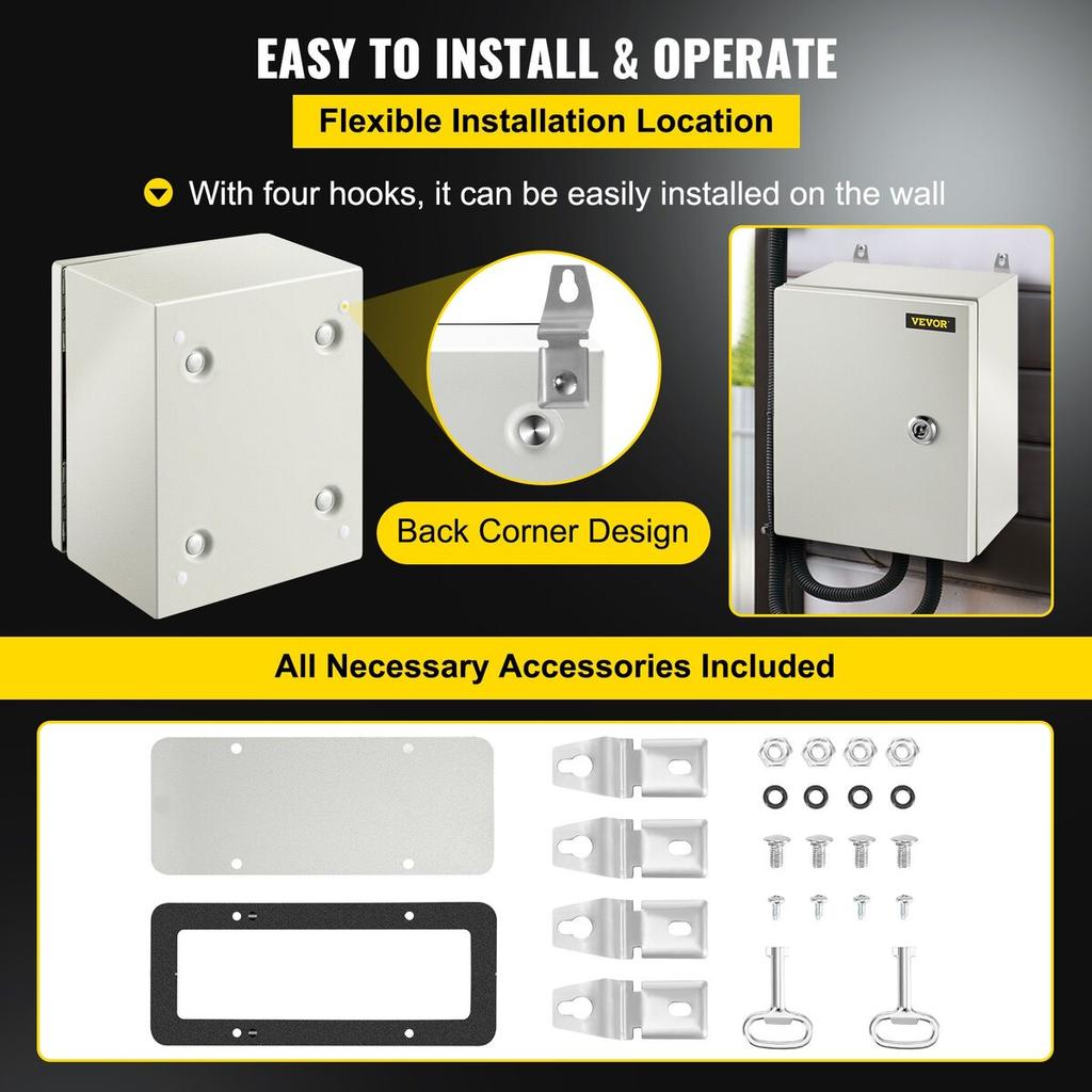 NEMA Steel Enclosure, 10 x 8 x 6\'\' NEMA 4X Steel Electrical Box, IP66 Waterproof & Dustproof, Outdoor/Indoor Electrical Junction Box, with Mounting