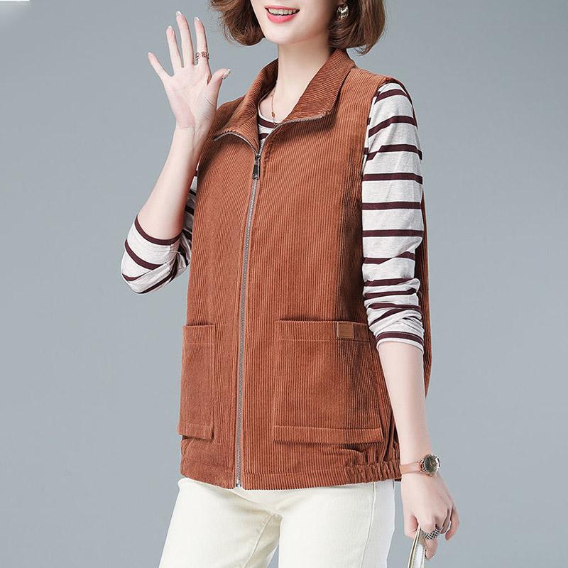 Жилет-куртка женский весенне-осенний, однотонные однотонные карманы на молнии большого размера, топы без рукавов снаружи