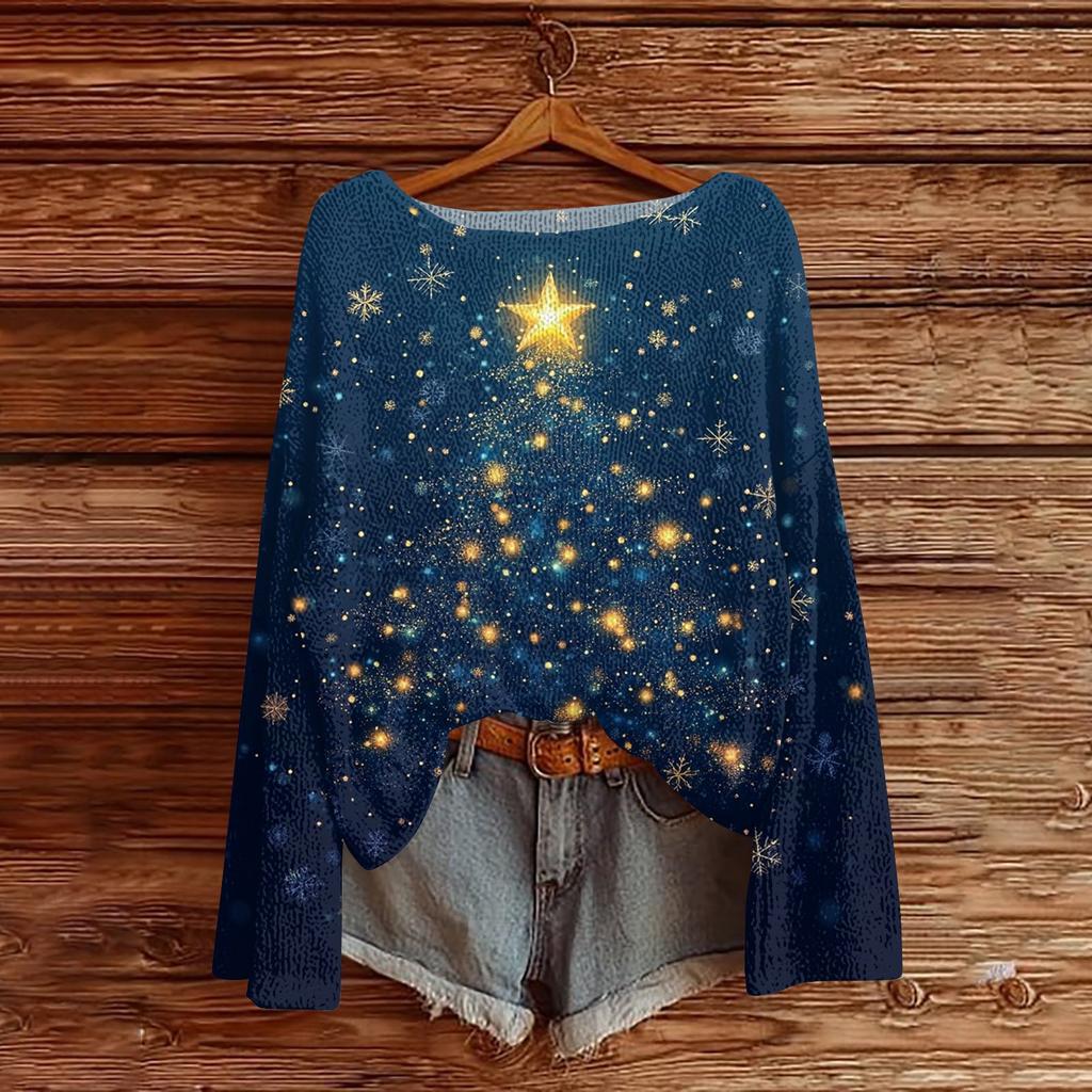 Женский модный пуловер с круглым вырезом и длинными рукавами с рождественским принтом, повседневный топ-свитер