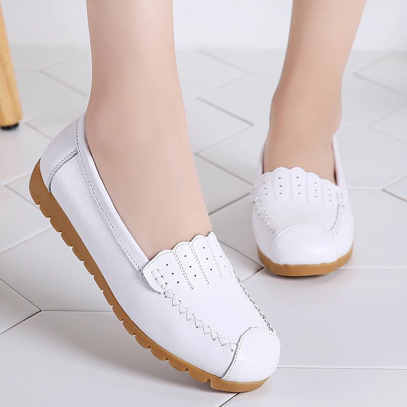 Женские туфли на плоской подошве, летние женские туфли из натуральной кожи на низком каблуке, повседневные туфли на плоской подошве, женские мокасины, мягкие балетки для медсестер 253