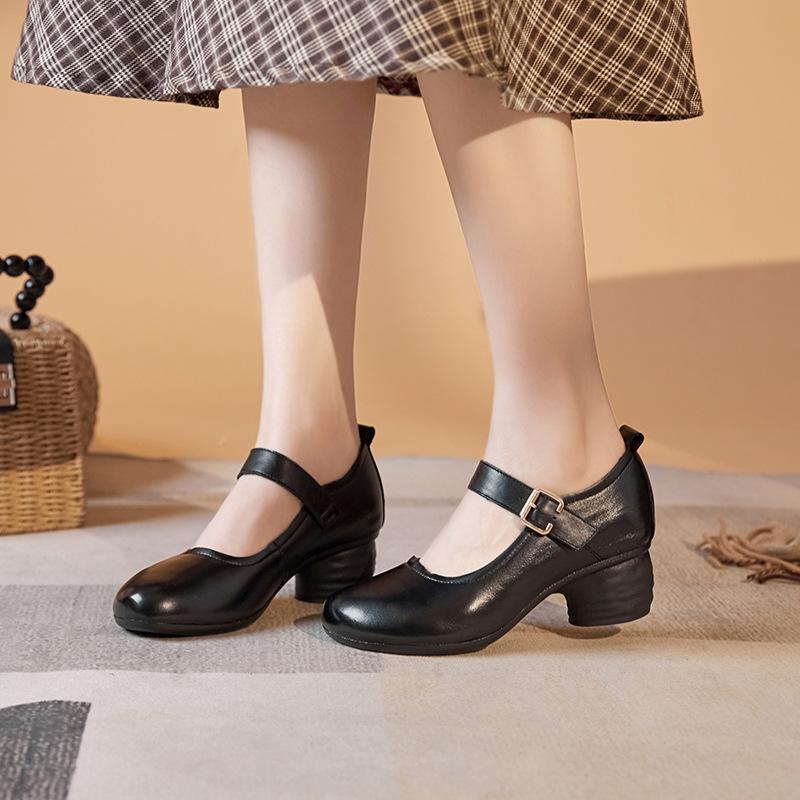 Туфли-лодочки в стиле ретро для женщин на среднем каблуке ручной работы Туфли Мэри Джейн 2024 Женские винтажные элегантные туфли-лодочки из натуральной кожи