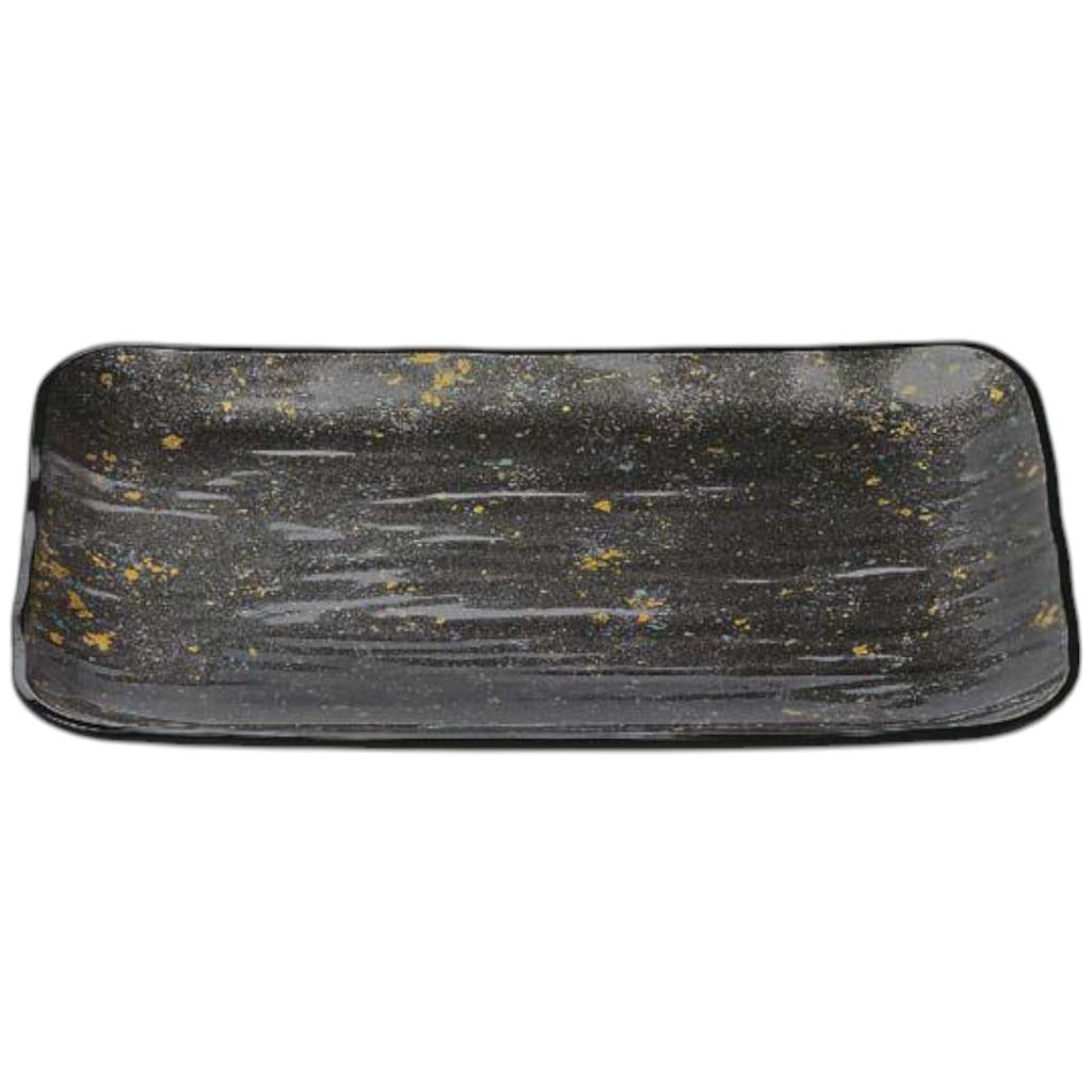 Premium Nigiri Sushi Long Rectangular Large Treasure Serving Silver Dried Made In Japan J-Kitchens Plate, 1.5-inch Plate, Luster/Black Lacquer,