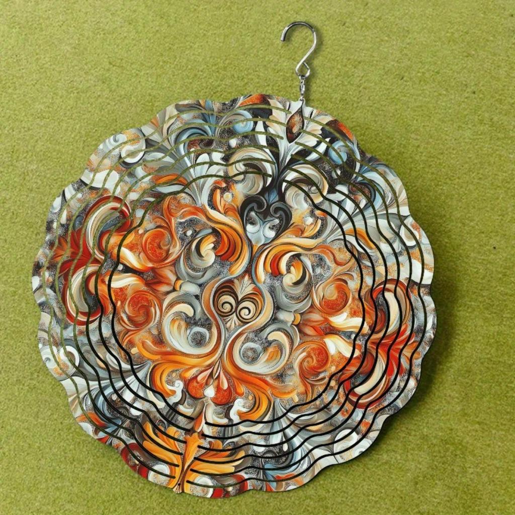 Metal Wind Spinner Garden Decor Vibrant Ethnic Design Circular Transparent Wind Chime for Patio Backyard Holiday Gift Thanksgiving Christmas