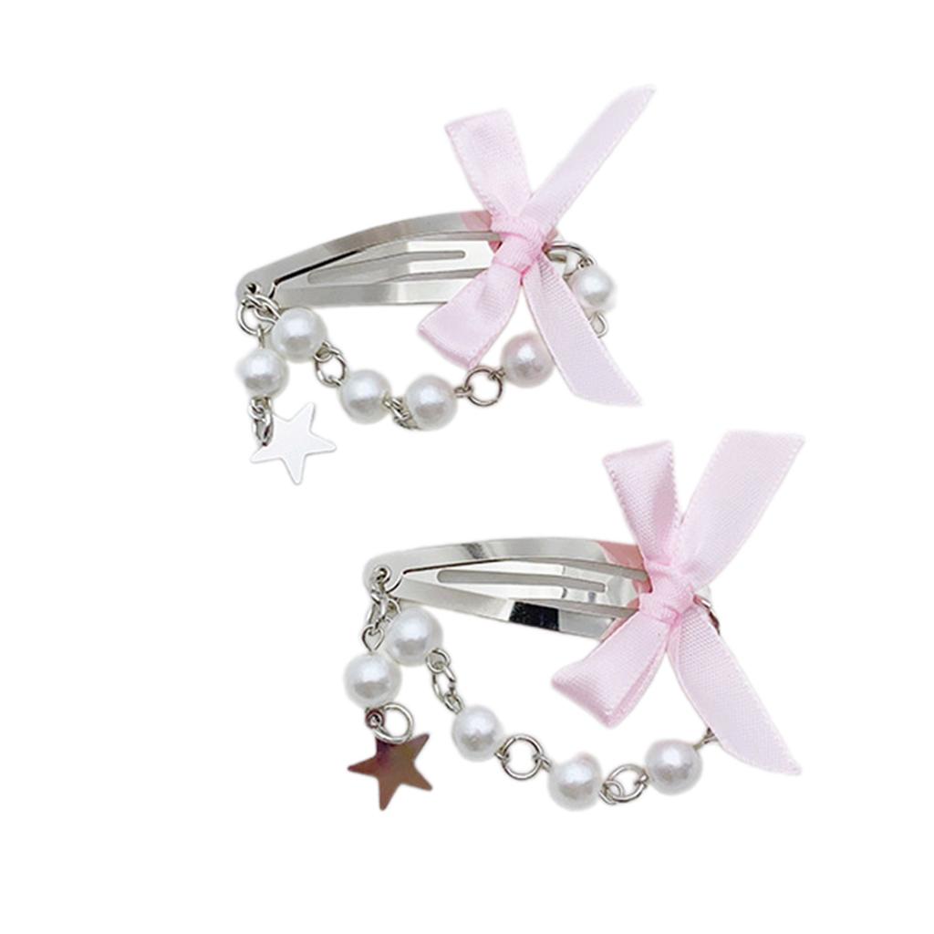 Modern Beaded Chain Hair Clip Delicate Hair Clip with Five Pointed Star Elegant Bowknot Adorned Hair Ornament