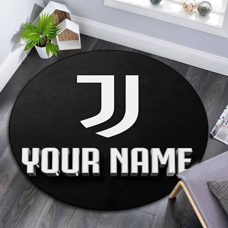 Custom Name,Juventus Fire pattern round rug,Carpet Rug for Living Room Bedroom Playroom ,Non-slip Floor Mat,Holiday Gifts and Birthday Gifts.