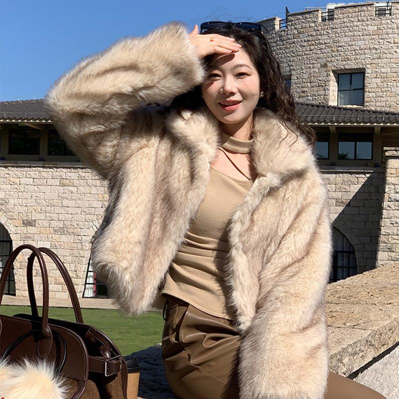 Модная роскошная короткая куртка из искусственного меха для женщин с воротником-стойкой и длинным рукавом, свободная куртка для осени и зимы, ленивая толстая уличная верхняя одежда
