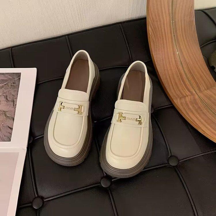 Лоферы на платформе женские весенние ретро британский стиль толстый каблук повседневные универсальные модные мягкие кожаные туфли с одной педалью маленькие кожаные туфли