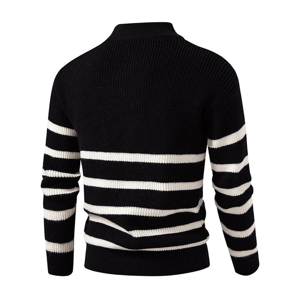 Men's Round Neck Striped Colorblock Sweater Sweater Half Zip Stand Collar Inner Slim Pullover Sweater