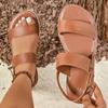 2024 Women Flat Sandals Leather Cross Strap Rome Style High Quality Summer Ladies Shoes Buckle Strap Sandálias Femininas