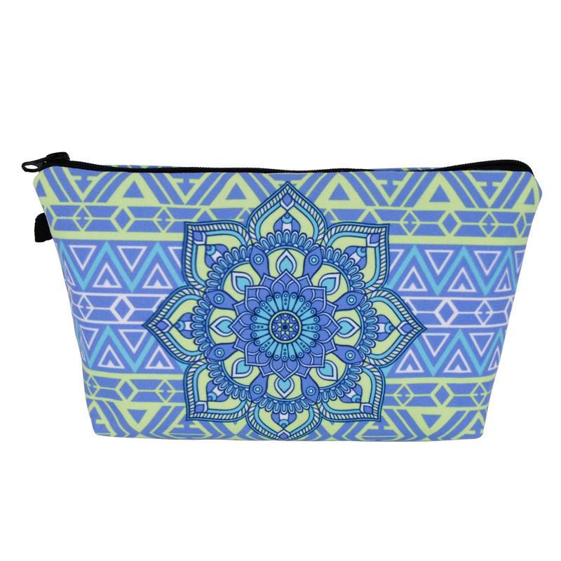 Trendy Vintage Mandala Flower Makeup Bag Handbag For Travel Polyester Lining Various Color Options