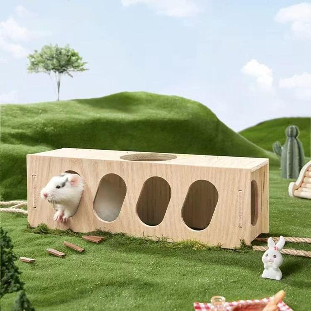 Natural Hamster Wooden Tunnel Exploring Hideout Small Animals Toy Secret Peep Shed Sugar Gliders