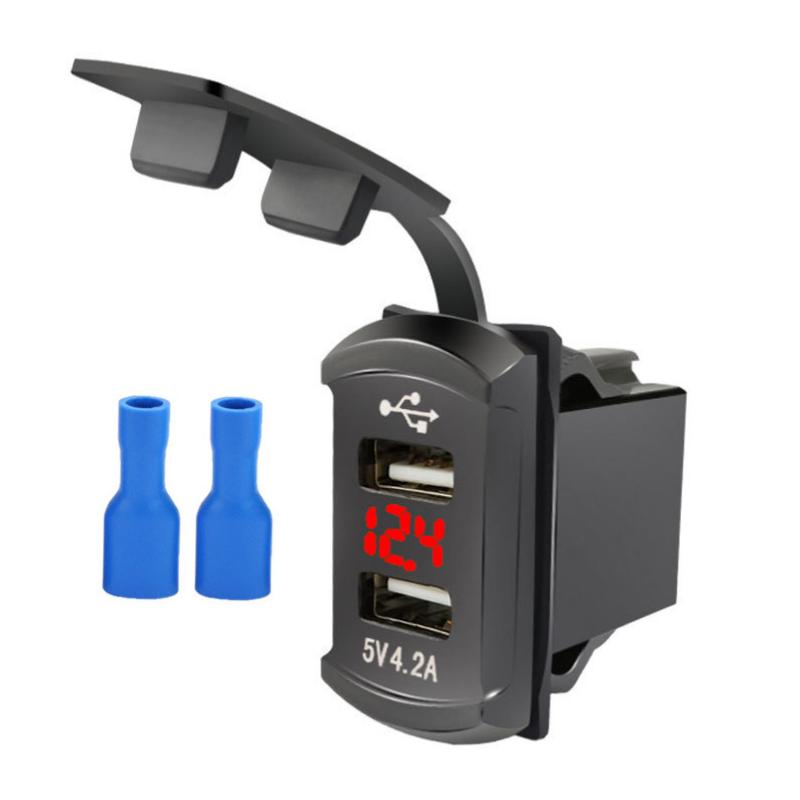 12, 24 В, 4,2 А, автомобильное зарядное устройство с двумя портами USB и дисплеем напряжения, водонепроницаемый модифицированный переключатель, адаптер автомобильного зарядного устройства для мобильного телефона Toyota, быстрая зарядка