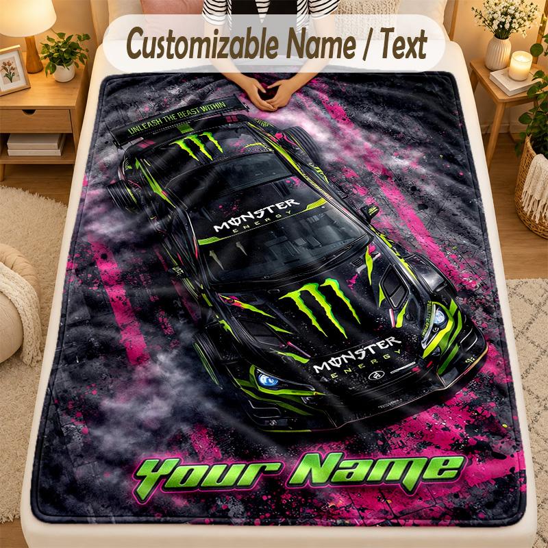 Фланелевое одеялоMonster Energy Текст с индивидуальным именем Персонализированное Мягкое Теплое Плед для дома Декор Подарок