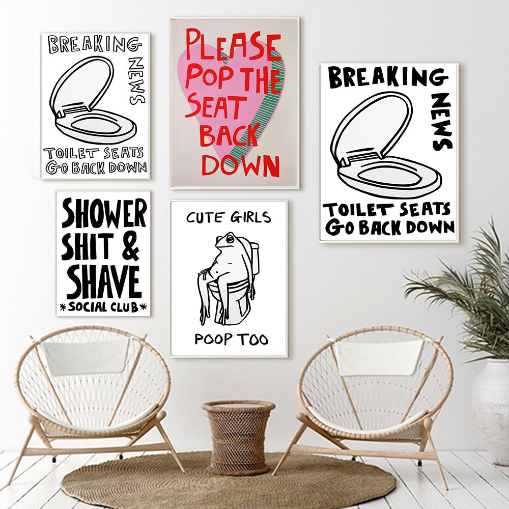 Bathroom Print Shower Bath Art Poster Illustration Retro Funny Quote Home Decor Cartoon Colourful Slogan Toilet Canvas Painting