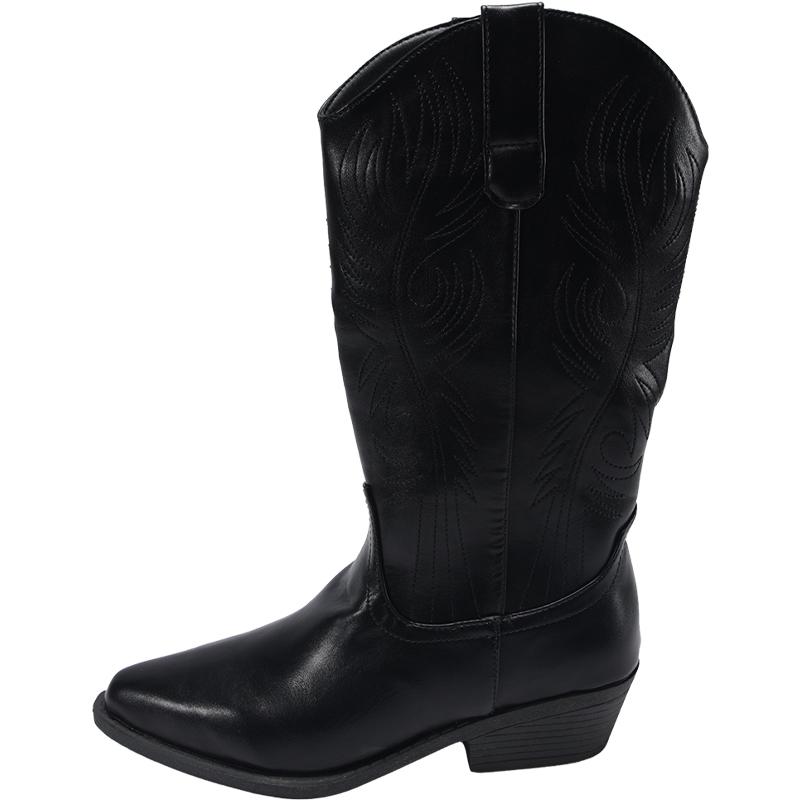 Женские сапоги с острым носком и вышивкой, дизайнерские туфли на среднем каблуке, зимняя обувь 2025 года, модные гладиаторы средней длины до икры, челси, Botas Mujer