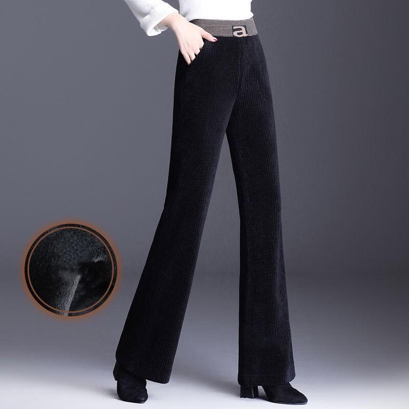 Женские осенне-зимние брюки с высокой талией, утепленные и утолщенные, из вельвета, с драпировкой, прямые, свободные брюки