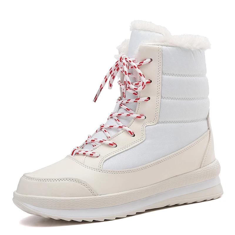 Зимние женские ботинки на платформе для снега с высоким верхом из бархата, теплые повседневные ботинки из хлопка, удобные нескользящие походные ботинки для активного отдыха