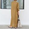 Women Korean Style Long Sleeve Solid Shirt Dress Loose Maxi Dresses Vintage Cotton Linen Robe Femme