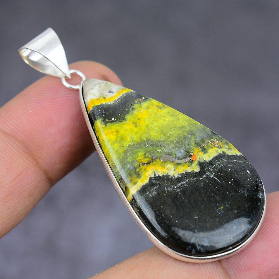 Bumble Bee Jasper Gemstone Handmade 925 Sterling Silver Pendant 2.13" P8t85