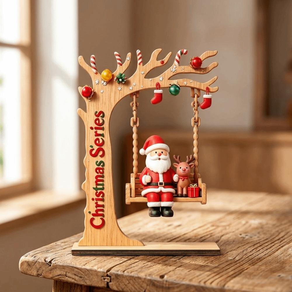 Wooden Craft Christmas Swing Ornament 2D Flat Tabletop Decoration Swingable Figure Holiday Gift