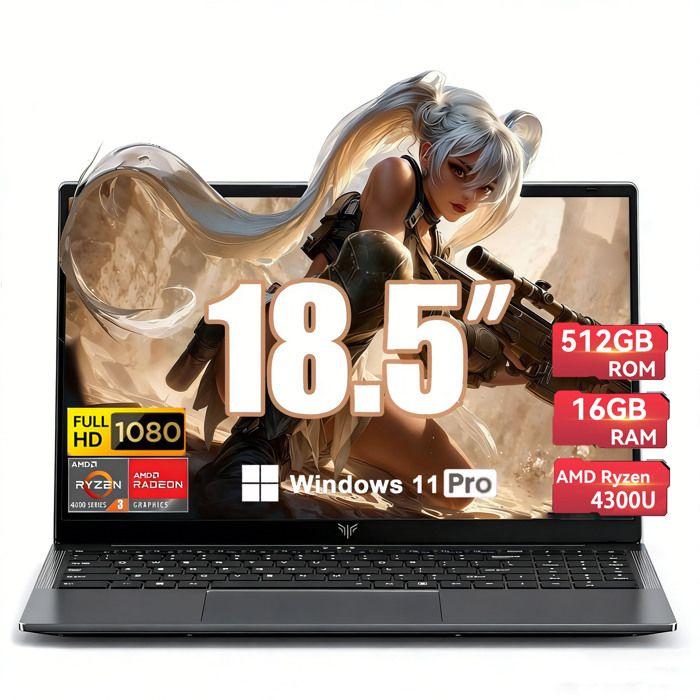 ACEMAGIC PC Portable - 18.5" Écran FHD - 16Go RAM DDR4 512Go SSD - Ryzen 4300U jusqu'à 3,7GHz(Défaite N100/N150),3*USB3.2,BT5,WiFi5