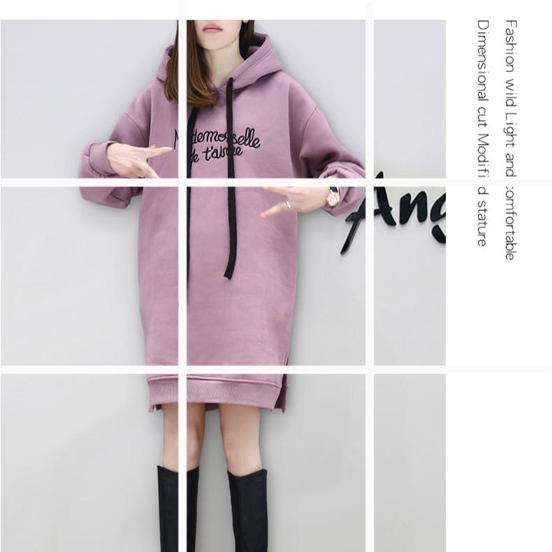 Autumn and Winter New Dress Women's Pullover Embroidery Medium and Long Letters Fleece Thickened Sweater Skirt Women