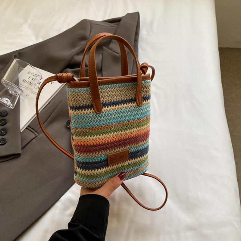 Мини полосатые соломенные сумки кроссбоди для женщин модные летние сумки через плечо сумки и кошельки плетеные пляжные сумки KTY