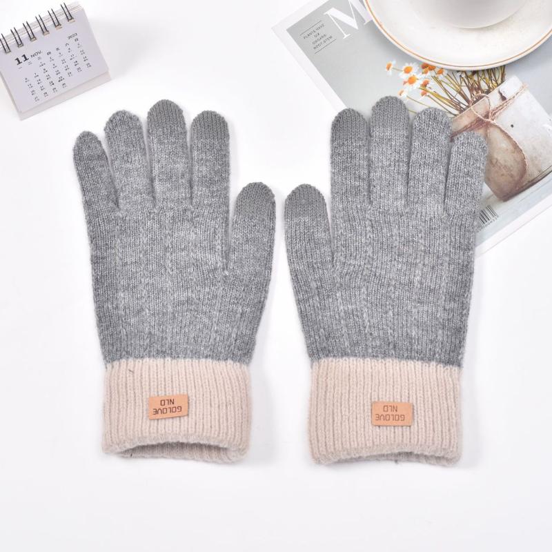 Зимние теплые вязаные женские перчатки из термошерсти, жаккардовой кожи с этикеткой, искусственный кашемир, игровые перчатки для сенсорных экранов