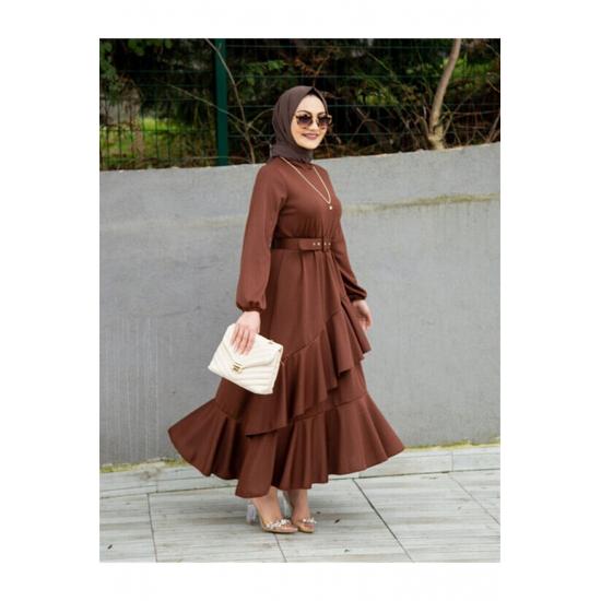 Платье-хиджаб с многослойным поясом и эластичными рукавами Volan