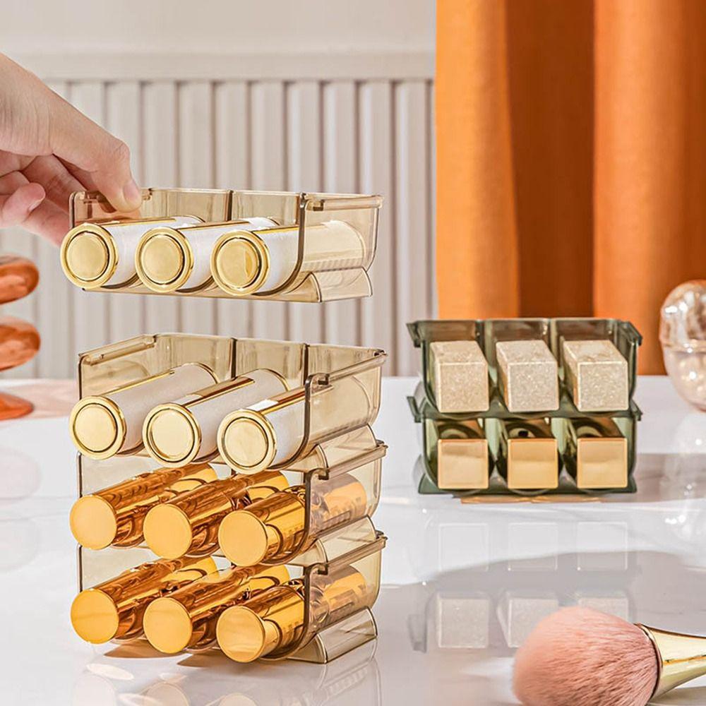 Пластиковая трехслойная коробка для хранения помады, штабелируемая прозрачная подставка для помады, экономящая место, органайзер для макияжа