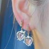 Korea Pink Crystal Peach Love Heart Dangle Earrings Sweet Cool Y2k Accessories Hoop Earring for Women Girls Fashion Jewelry
