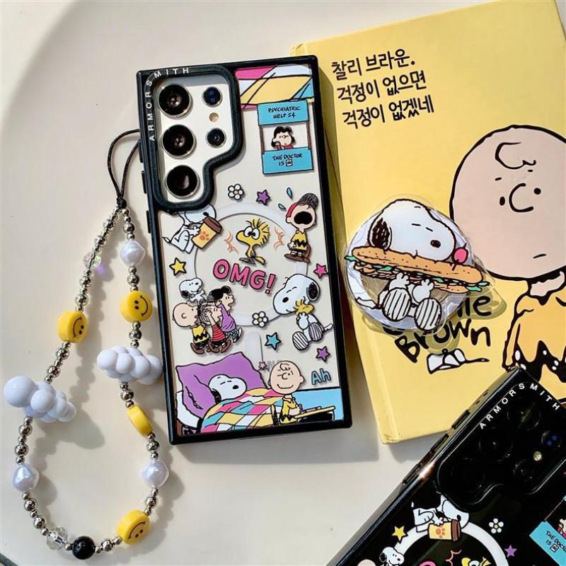 Magnetic Snuffy Sleeping Design Phone Case Galaxy S26 Ultra S25 Edge S24 FE - Cute Cartoon PET Cover With Chain Or