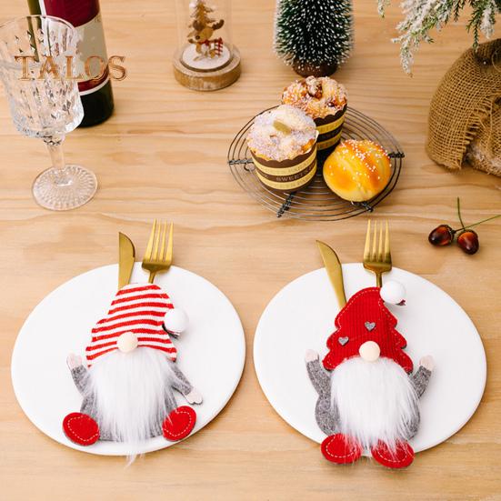 3Pcs Christmas Tableware Holder Festive Faceless Gnome Cutlery Bag for Fork Knife Christmas Kitchen Dining Table Decor