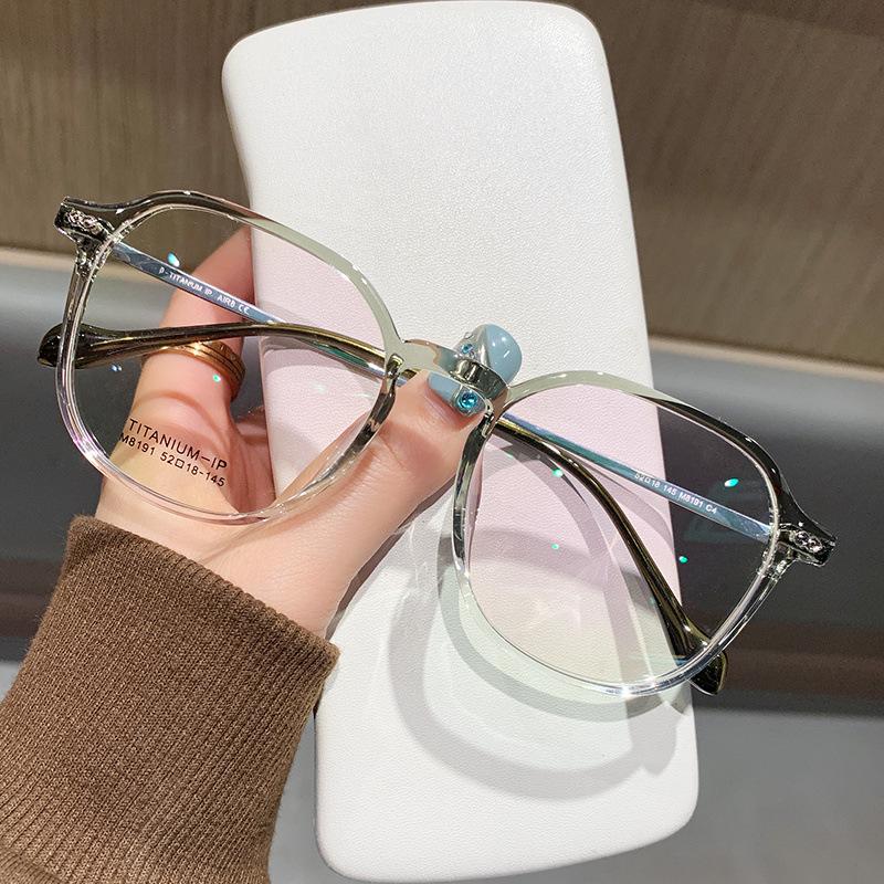 Ultra-Light Tr Large Frame Cold Brown Danyang Myopia Glasses Women Can Match Degree Plain Polygon Optical Glasses