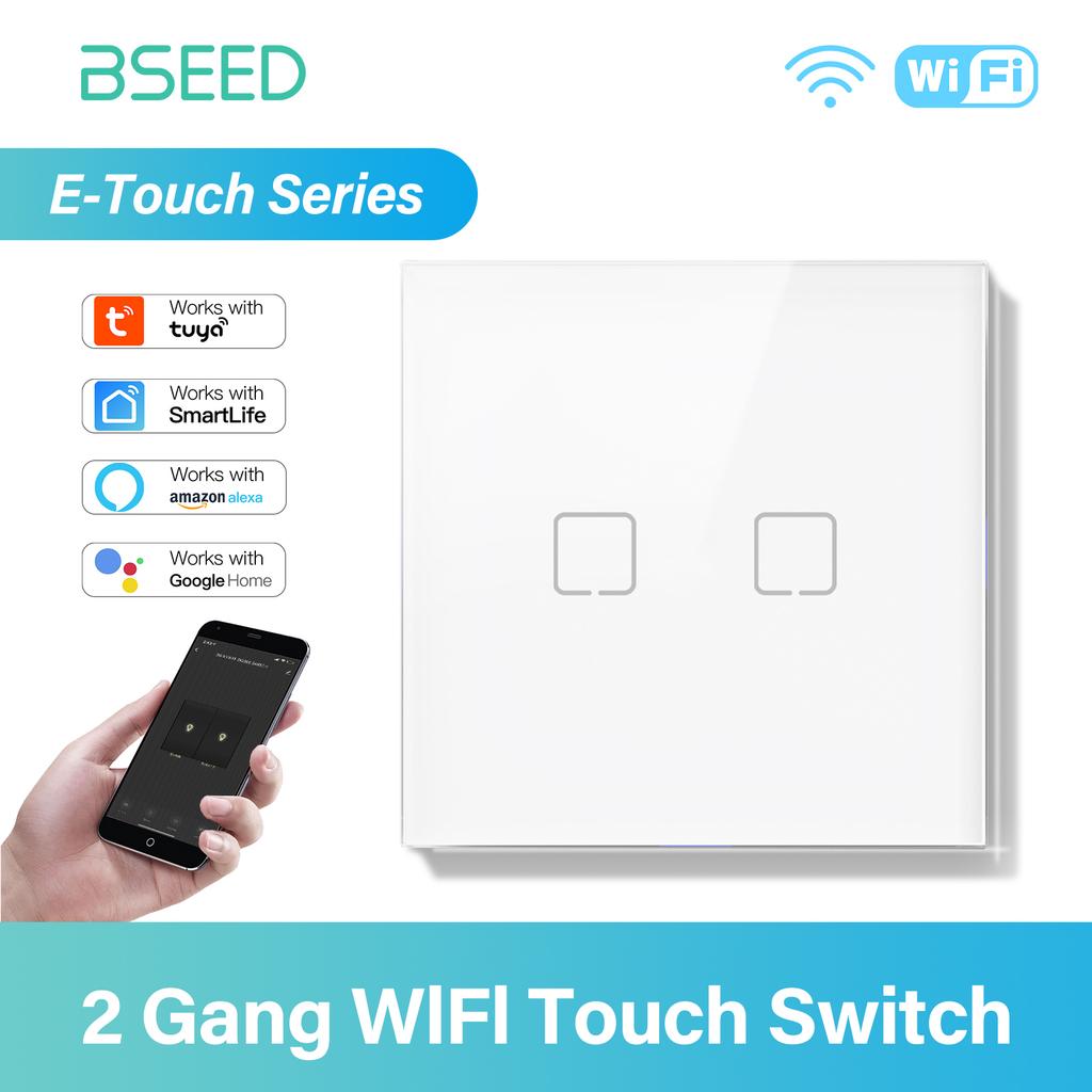 BSEED 1/2/3/4-клавишный сенсорный выключатель WIFI, стеклянный умный настенный выключатель света, сенсорный экран, подсветка, быстрая зарядка телефона, розетка USB C, серия E