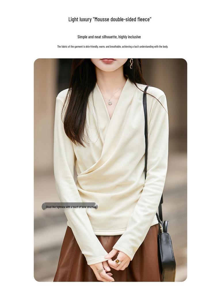 Women's Fashionable Slimming V-Neck Casual Base Shirt - Autumn/Winter 2025 Collection