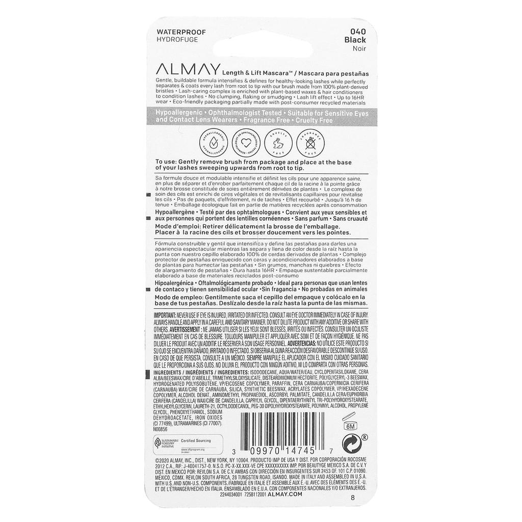 Length & Lift Mascara, 040 Black, 7.1Ml(0.24Fl Oz)