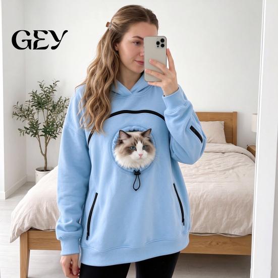 Comfortable Pet Bonding Shirt Cat Dog Carrier Hoodies for Men Women, Puppy Kitten Carrying Sweatshirt with Hands Free Zippers, Large Pocket