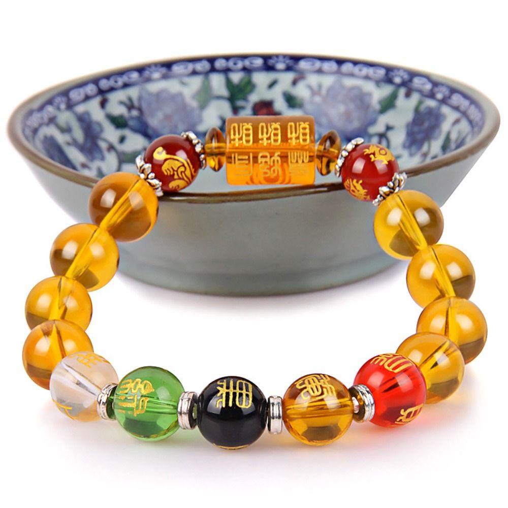 Buddhism Luck Wealth Bracelet Crystal God of Wealth Beaded Bracelet Feng Shui Bracelet Gift