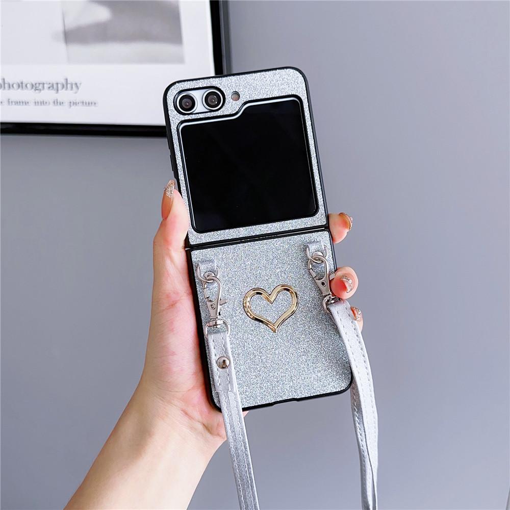 Кожаный чехол для телефона с ремешком через плечо для Samsung Galaxy Z Flip 5 4 3 Flip5 Flip4 Flip3 5G противоударный защитный чехол