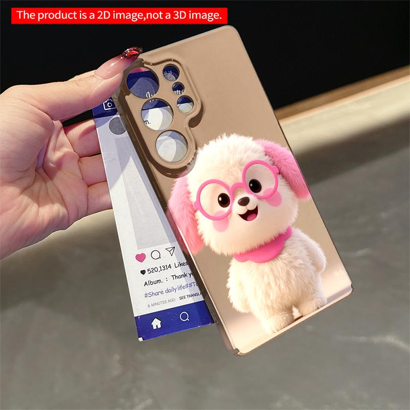2DFlat Samsung phone case Cute White Puppy with Pink Glasses and Ears Applicable to Galaxy S22 S23 S24 S25ULTRA S26 A12 A13 A14 A15 A16